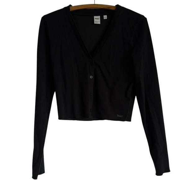 TNA Aritzia Waffle Knit Cropped V Neck Button Long Sleeved Top Size Small - Picture 1 of 6